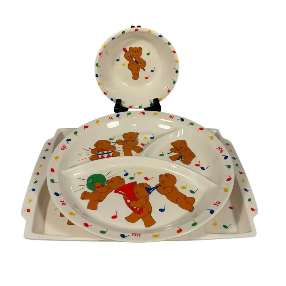 Anacapa Teddy Bear Band Vintage 1987 Melamine Kids Dish Set 3 Platter Tray Bowl